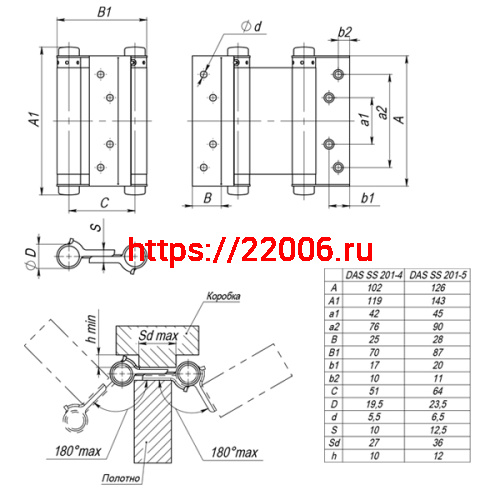 Петля Armadillo (Армадилло) пружинная двусторонняя BH586SS (125*86*1.5) SG (DAS SS 201-5") мат. золото фото 2 Петля Armadillo (Армадилло) пружинная двусторонняя BH586SS (125*86*1.5) SG (DAS SS 201-5") мат. золото фото 2